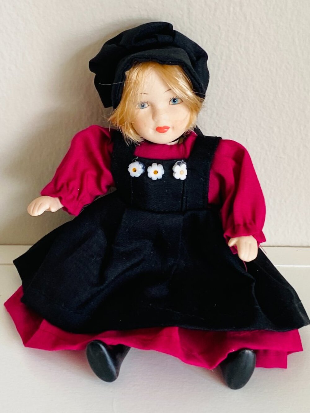 Vintage Germany Blonde Girl Doll Traditional European Folk Dress Porcelain Bisqu